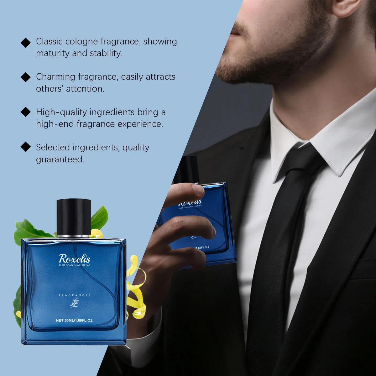 Roxelis 50ml Charmig Cologne Perfume Spray Men's Blue Domain Fragrance Lasting Scent Pheromone Flirting Romantic Dating Perfume